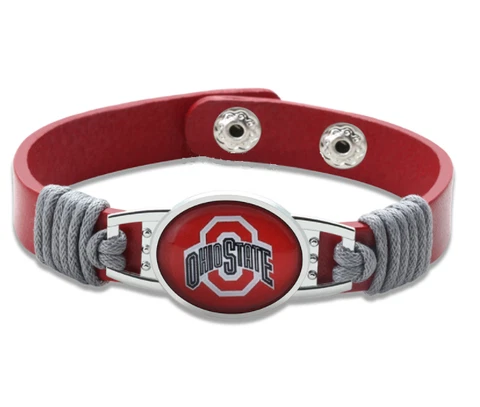 New Ohio State Buckeyes Leather Adjustable Bracelet, Gift for Her Mom Him Dad Cover