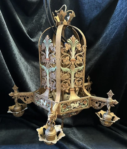 19" Art Deco Chandelier Light Fixture Ornate Animals Floral Original Cover