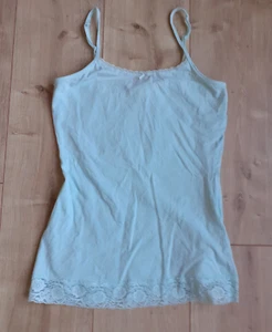 Top Spaghetti- Träger verstellbar mint aqua mit Spitzenrand & Schleifchen L 40 - Bild 1 von 4