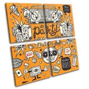 "It's Party Time" Illustration MULTI CANVAS WALL ART Picture Print VA - Picture 1 of 1