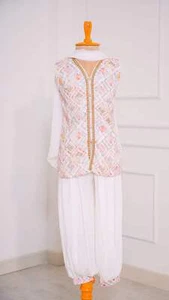 Georgette Kurta Salwar Suit in White - Bild 1 von 8