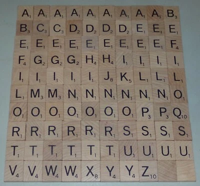 100 Wooden Genuine Scrabble Letters Tiles Complete Set Arts & Crafts Jewelry VG - Image 1 of 4