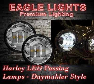 Par de luces de paso Eagle Lights 4 1/2" cromadas redondas para Harley y otros - Imagen 1 de 9