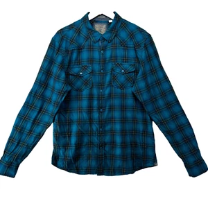 Guess Slim Fit Men's Size L Blue Check Enamel Snap Western Shirt - Picture 1 of 15