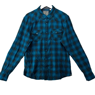 Guess Slim Fit Men's Size L Blue Check Enamel Snap Western Shirt - Image 1 of 4