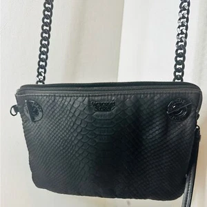 Victoria's Secret Love Victoria Black Shoulder Bag With Animal Print Interior - Picture 1 of 8