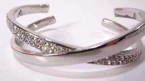 Designer WOmen's Shiny Silver Crystal Pave Criss Cross Cuff Bracelet NWOT - Picture 1 of 6