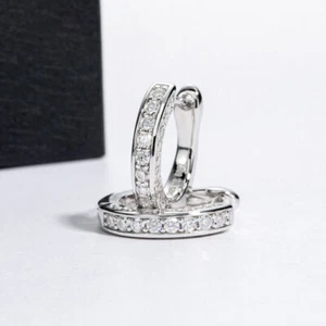 925 Sterling Silver Round Cut MOISSANITE Huggie Hoop Earrings 0.26 Carat D VVS1 - Picture 1 of 11