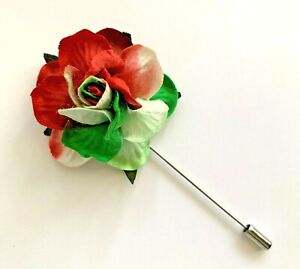 1.75" Red Green White Paper Rose Flower Stick Lapel Pin Men's Women's