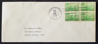 1936 US Navy Washington DC Postmark First Day Cover 4x 1c Stamps + Envelope - Image 1 of 2