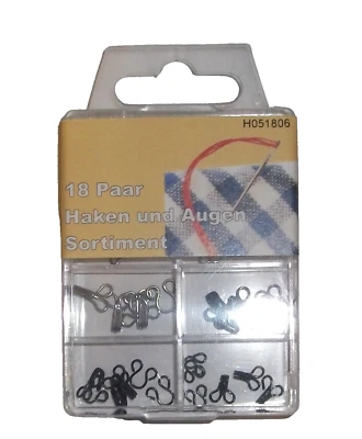 Haken und Ösen / Augen BH Verschluss  18 Paar Set 3 Größen Haken Schwarz Silber - Bild 1 von 4