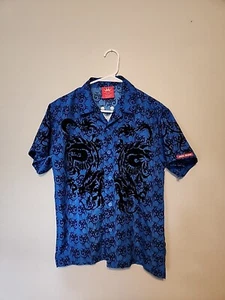 Vintage JNCO Shirt Boy's 10-12 MEDIUM Blue Dragon Skater Indie Felt Crown Y2K - Picture 1 of 13