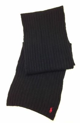 $80 Polo Ralph Lauren Para Hombres Negro Acanalado Clásico Poni Invierno Cálido Bufanda Talla Única Foto 1 de 2