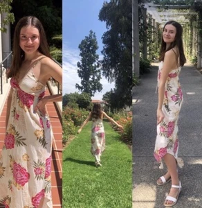 Billabong Floral Sundress Cream Hot Pink Yellow Dress Size S Resort - Picture 1 of 7