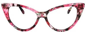 CAT EYE FLOWER RED PATTERN GLASSES CLEAR LENS WOMENs UVB UVA PROTECTION CATEYE - Picture 1 of 4