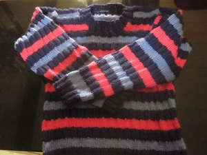 Hand Knit Girls Sweater Multi Colored " NEW Super Soft Size 6 Blues and Pink - Picture 1 of 4
