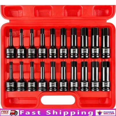 1/2" Drive Master Impact Hex Bit Set 20 Piece Hex Driver Socket Set SAE & Metric - Image 1 of 4