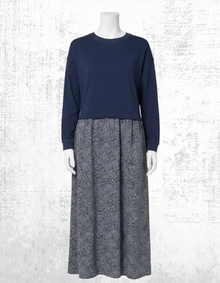 Womens Fat Face Dress Jersey Dress Jumper Style Nia Navy Leaf Dot Midi Dress — 第 1/4 张图片