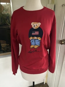 Polo Ralph Lauren Polo Oso Para Hombres Grande Manga Larga Camiseta Roja Bandera de EE. UU. - Imagen 1 de 5