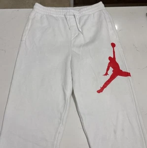 Nike Air Jordan Jumpman Mens Joggers Fleece Pants Medium White Infrared Logo - Picture 1 of 12