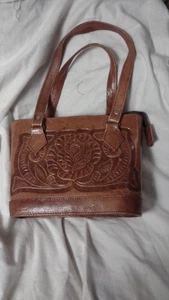 BOLSO DE MANO VINTAGE DE CUERO TRABAJADO A MANO DE MÉXICO - Imagen 1 de 3