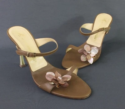 Женские серо-коричневые сандалии на каблуке с ремешком на лодыжке Guiseppe Zanotti 37 1/2 7,5 - Изображение 1 из 4