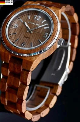 Excellanc  Damen Herren Unisex Holz Armband Uhr Braun Silber Farben Walnussholz - Bild 1 von 3