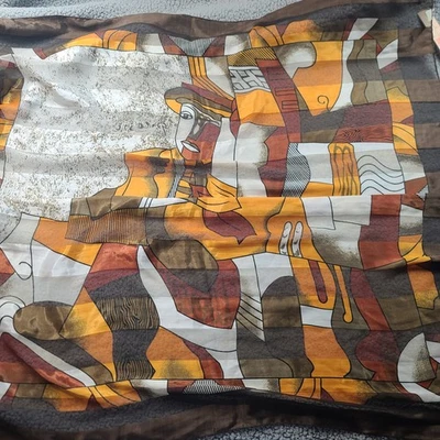 Cachecol cubismo arte feminino inspirado em Picasso grande 39" quadrado cores marrom negrito - Imagem 1 de 4
