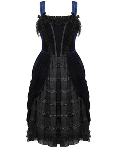 Abito Prom In Velluto E Pizzo Goth Lolita A Strati - Blu E Nero - Picture 1 of 13