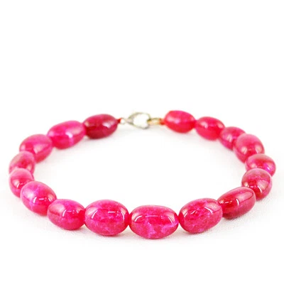 Best Quality 114.50 Cts Earth Mined Rich Red Ruby Oval Shape Beads Bracelet - Image 1 of 2