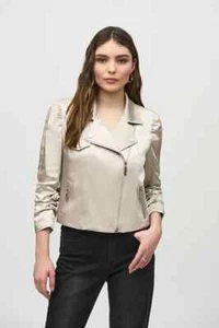 Joseph Ribkoff Beige Satin Waist Crop Jacket Size S RRP £255.00 - Picture 1 of 5