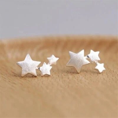 Pendientes estrella de plata tibetana 925 para mujer pendientes cepillados joyería de moda 1 par Foto 1 de 4