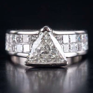 18k White Gold Trillion Diamond Solitaire Engagement Ring W/ Accents 2.85ctw - Picture 1 of 12