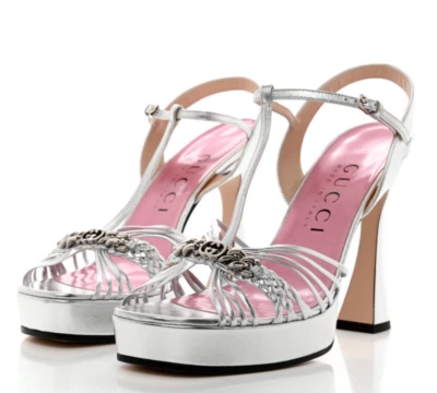 Sandalias de tacón alto con cadena con logotipo de Gucci precio de venta sugerido por el fabricante $1190 talla 36,5 EU # M3 249 Blm Foto 1 de 4