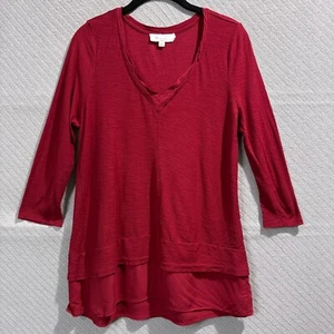 Vince Camuto Top Womens Medium Red Ture Tunic Flowy Loose Y2k 2000s Lightweight - Picture 1 of 12
