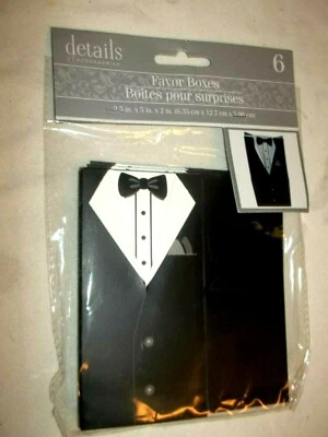 Details Accessories 6 Count Wedding Favor Boxes Black Tuxedo Design NEW  - Image 1 of 2