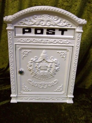 Briefkasten London weiß aus Alu wie historisch englischer Wandbriefkasten - Bild 1 von 4