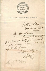 1889 INSTITUTO ARQUEOLÓGICO DE AMÉRICA Escuela de Atenas ESCRITO A MANO Membrete - Imagen 1 de 4