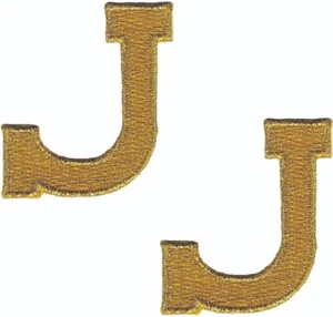 Gold Block letter J Patch Set of 2 Monogram Iron on for Crafts (1 7/8" in) - Picture 1 of 2