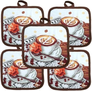 Coffee Potholders 5 Pack 6.5" Square Perfect for For Everyday Kitchen needs - Picture 1 of 3