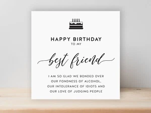 BIGLIETTO COMPLEANNO DIVERTENTE SFACCIATO - per migliore amico, alcool, bere gin idioti BFF DC58 - Foto 1 di 4