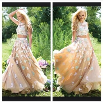 J214 JOVANI B23284 SZ 6 2 PC $678 BEIGH FORMAL FLORAL  BALLGOWN GOWN DRESS - Image 1 of 4
