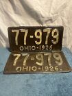 1926 Ohio License Plate Pair. 3+ Yrs Old. 77-979. #Full House. All Original! Lp
