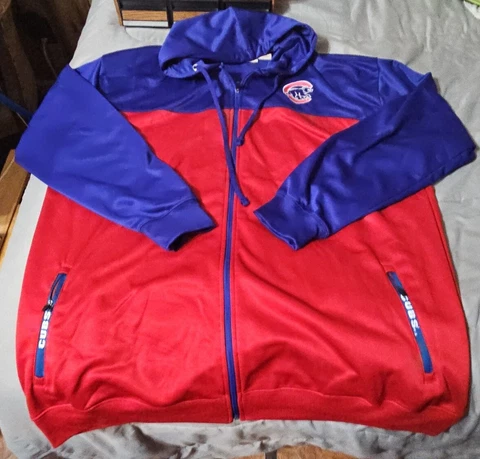 Chicago Cubs Fanatics Jacket Mens 4XLT Zip Up Sweater Red White Blue Hoodie Cover