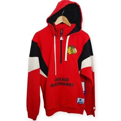 Starter NHL Chicago Blackhawks Hockey Mens Hoodie Half Zip Pullover Large - Image 1 of 4