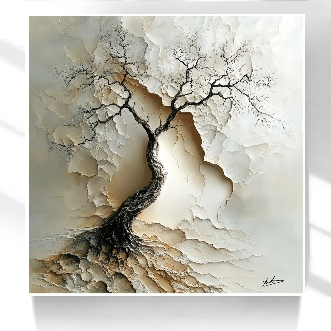Leinwandbild Abstrakter Baum – Handgemaltes Kunstwerk, Grau & Gold, 91,4 X 61 Cm, 1 Panel