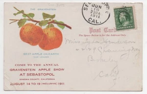 Postal publicitaria 1911 para el Gravenstein Apple Show Sebastopol CA - Imagen 1 de 1