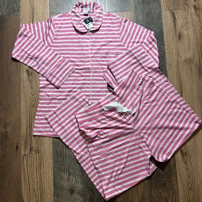J. Conjunto de pijama tejido manga larga Crew Factory rosa blanco rayas talla M nuevo con etiquetas CK478 Foto 1 de 4