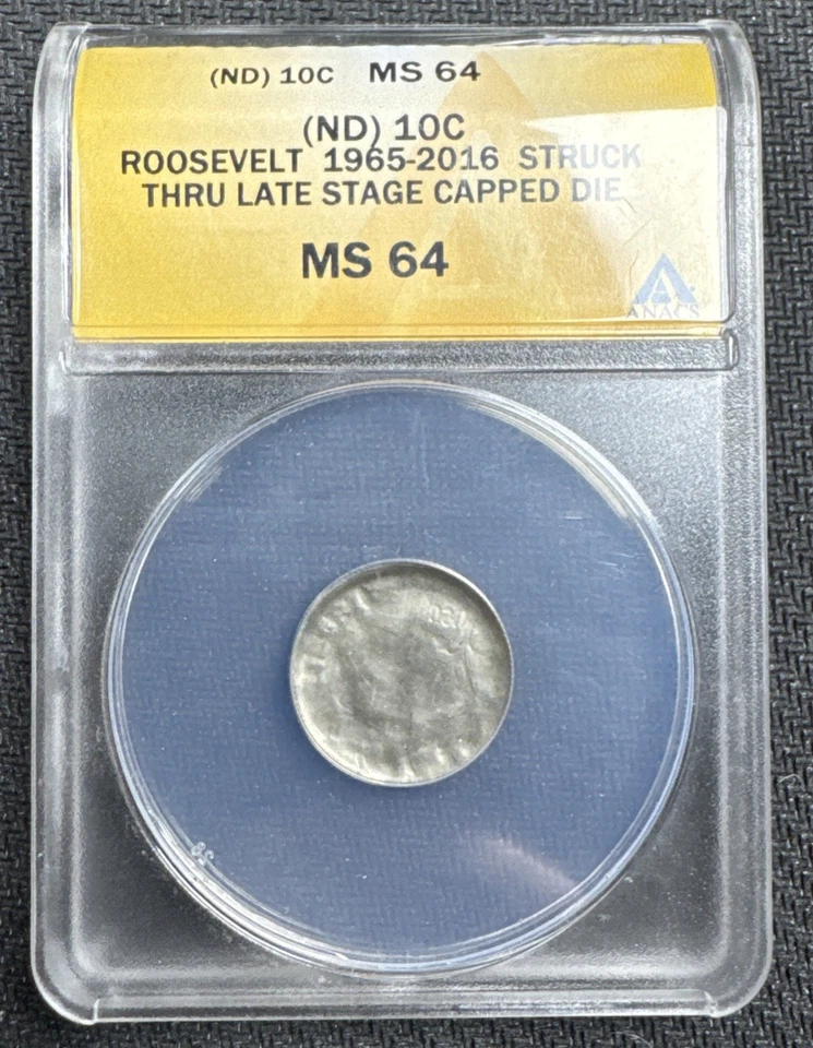 10c DIME ERROR STRUCK THRU LATE STAGE CAPPED DIE MS64 ~ 1965-2016 ROOSEVELT DIME - Image 1 of 4