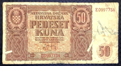 *RARE* 1941 CROATIA - 50 KUNA - P#1 - F+ - L6 - Image 1 of 2